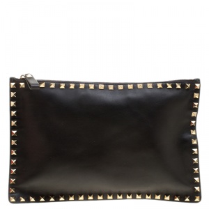 Pre Owned Valentino Black Leather Rockstud Clutch