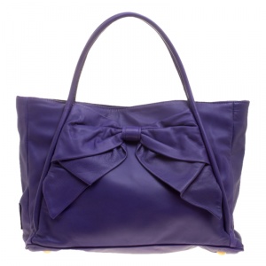 Pre Owned Valentino Purple Leather Bow Tote