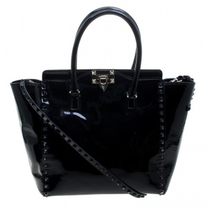 Pre Owned Valentino Black Leather Medium Rockstud Tote