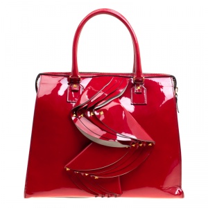 Pre Owned Valentino Red Patent Leather Rockstud Tote