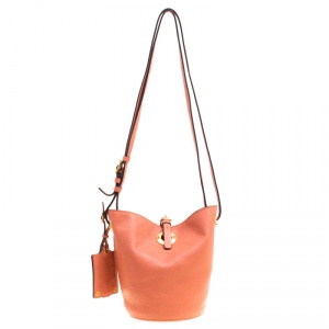 Pre Owned Valentino Peach Leather Eye On You Bucket Shoulder Bag