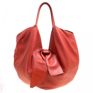 Pre Owned Valentino Sunset Orange Nappa Leather Folie Bow Hobo