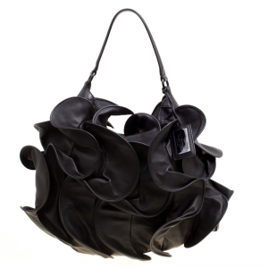 Pre Owned Valentino Black Smooth Leather Petale Hobo