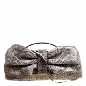 Pre Owned Valentino Grey Python Bow Clutch 