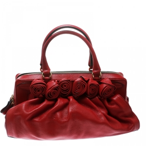 Pre Owned Valentino Red Leather Lacca Fleur Frame Satchel