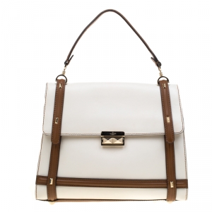 Pre Owned Valentino White/Brown Leather Satchel