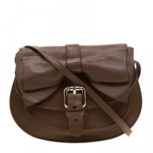 Pre Owned Red Valentino Brown Leather Bow Flap Crossbody Bag