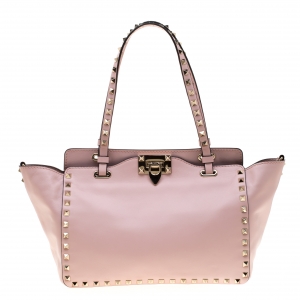 Pre Owned Valentino Pink Leather Small Rockstud Tote