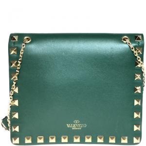 Pre Owned Valentino Green Leather Small Rockstud Crossbody Bag