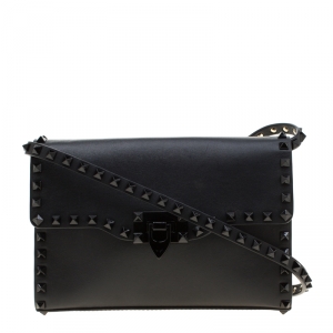 Pre Owned Valentino Black Leather Small Rockstud Shoulder Bag