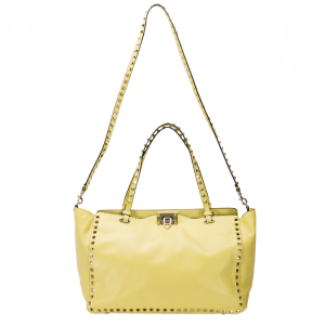 Pre Owned Valentino Yellow Leather Medium Studded Rockstud Tote