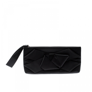 Pre Owned Valentino Black Satin Bow Clutch