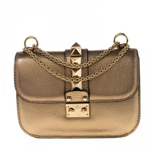 مملوكة مسبقًا Valentino Gold Leather Small Glam Lock Flap Bag