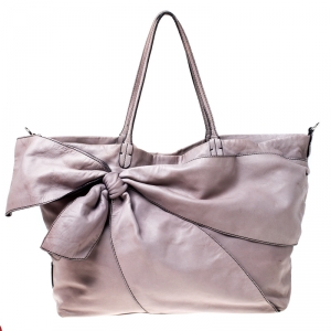 Pre Owned Valentino Lilac Leather Bow Shopper Tote