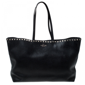 Pre Owned Valentino Black Leather Rockstud Shopper Tote