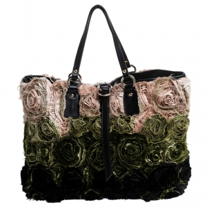 Pre Owned Valentino Multicolor Silk and Leather Taffeta Rosier Tote