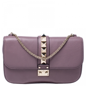 Pre Owned Valentino Old Rose Leather Rockstud Medium Glam Lock Flap Bag