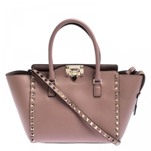 Pre Owned Valentino Taupe Leather Small Rockstud Tote