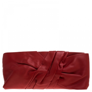 Pre Owned Valentino Red Leather Bow Flap Clutch
