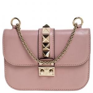 Pre Owned Valentino Pink Leather Small Glam Lock Chain Shoulder Bag