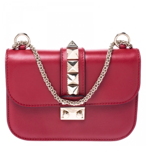 Pre Owned Valentino Red Leather Small Rockstud Glam Lock Flap Bag