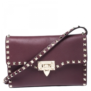 Pre Owned Valentino Burgundy Leather Rockstud Shoulder bag