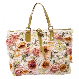 Pre Owned Valentino Multicolor Flower Applique Patent Leather Tote