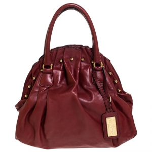 Pre Owned Valentino Red Pleated Leather Studded Satchel