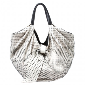 Pre Owned Valentino White Nappa Leather Studded Folie Bow Hobo