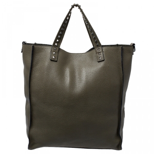 Pre Owned Valentino Dark Green Leather Rockstud Shopper Tote