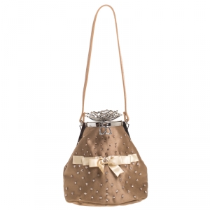 Pre Owned Valentino Brown Satin Beaded Embellished Bag