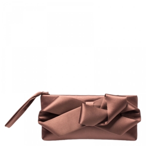 Pre Owned Valentino Brown Satin Bow Clutch