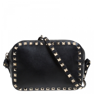 Pre Owned Valentino Black Leather Rockstud Camera Crossbody Bag