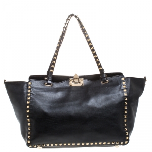 Pre Owned Valentino Black Leather Medium Rockstud Tote