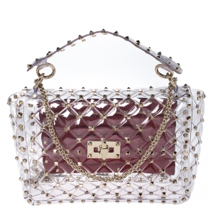 Pre Owned Valentino Clear PVC Medium Rockstud Spike Chain Shoulder Bag