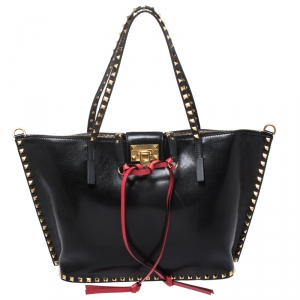 Pre Owned Valentino Black Leather Medium Rockstud Hype Tote 