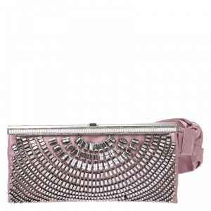 Valentino Pink Satin Crystal-Embellished Frame Clutch  