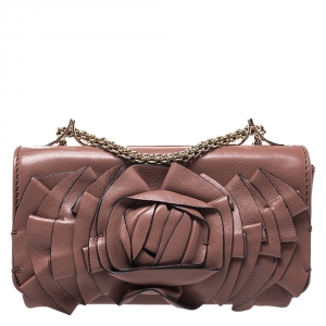 Pre Owned Valentino Old Rose Leather Petale Rose Shoulder Bag