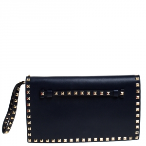 Valentino Dark Blue Leather Rockstud Clutch 