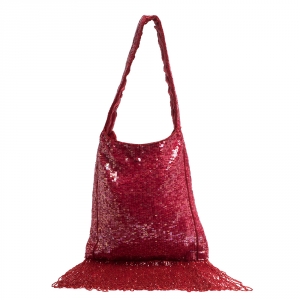 Pre Owned Valentino Red Sequins Beaded Tassel Shoulder Bag