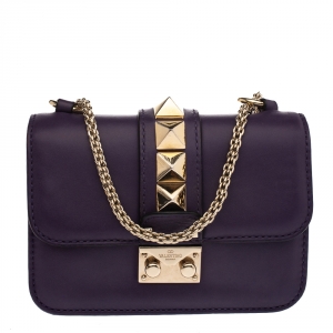 Pre Owned Valentino Purple Leather Mini Glam Lock Shoulder Bag