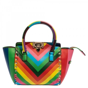 Pre Owned Valentino Multicolor Leather Mini Rainbow Rockstud Tote