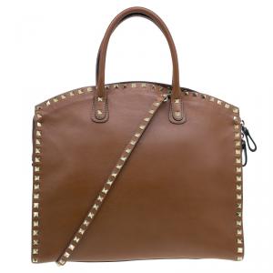 Pre Owned Valentino Brown Leather Rockstud Dome Bag