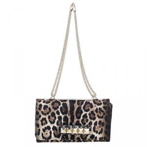 Pre Owned Valentino Beige Leopard Print Calfhair Rockstud Va Va Voom Shoulder Bag