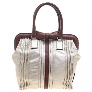 Pre Owned Valentino Gold Leather Vintage Frame Satchel