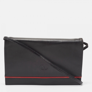 Valentino Black/Red Leather Logo Embossed Oversized Clutch Bag