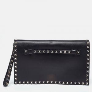 Pre Owned Valentino Black Leather Rockstud Clutch