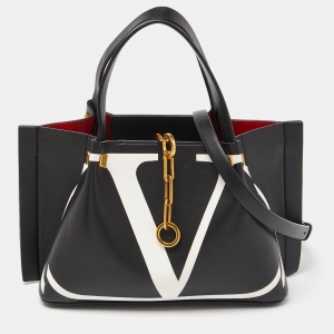 Valentino Black/White Leather VLogo Escape Tote
