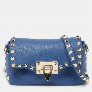Pre Owned Valentino Blue Leather Mini Rockstud Crossbody Bag