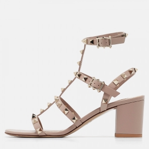Valentino Dusty Pink Leather Rockstud Ankle Strap Sandals Size 37